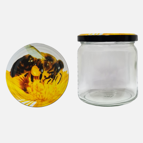 Rundglas 500g mit Deckel TO 82 Biene auf Blüte im 12er Karton