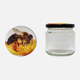 Rundglas 250g mit Deckel TO 66 Biene auf Blüte im 12er Karton