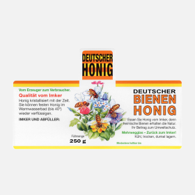 Honigglas Etikett "Deutscher Honig" Motiv Blüte nassklebend 250g