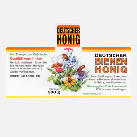 Honigglas Etikett "Deutscher Honig" Motiv Blüte nassklebend 500g