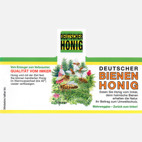 Honigglas Etikett "Deutscher Honig" Motiv Wald nassklebend