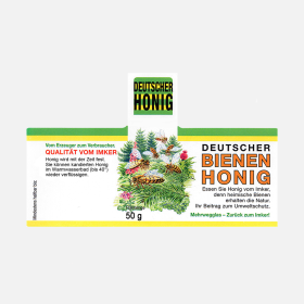 Honigglas Etikett "Deutscher Honig" Motiv Wald nassklebend 50g