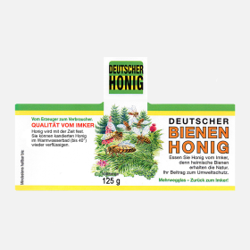 Honigglas Etikett "Deutscher Honig" Motiv Wald nassklebend 125g