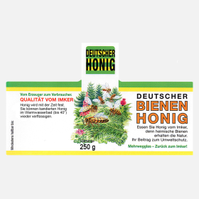 Honigglas Etikett "Deutscher Honig" Motiv Wald nassklebend 250g